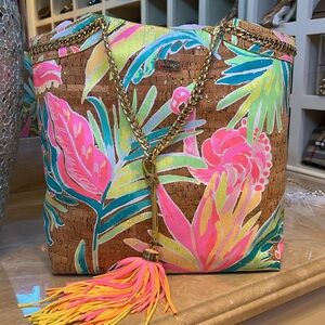 Brand New, Lilly Pulitzer Reversible Seaside Cork Tote Bag With Large Tassel
